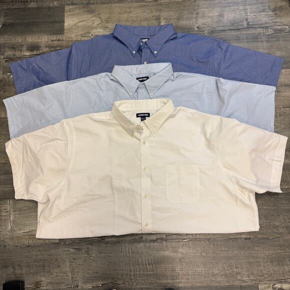 NWOT Lot of 3 Land's End Men's Short Sleeve White Blue Button Down Sz 4XL/T - Picture 1 of 10